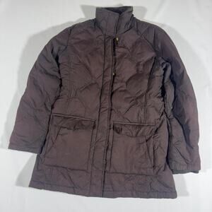 Lands' End Quilted Barn Jacket Brown Full Zip Puffer